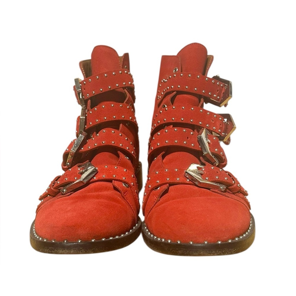 Givenchy red suede moto combat boots - Picture 9 of 9